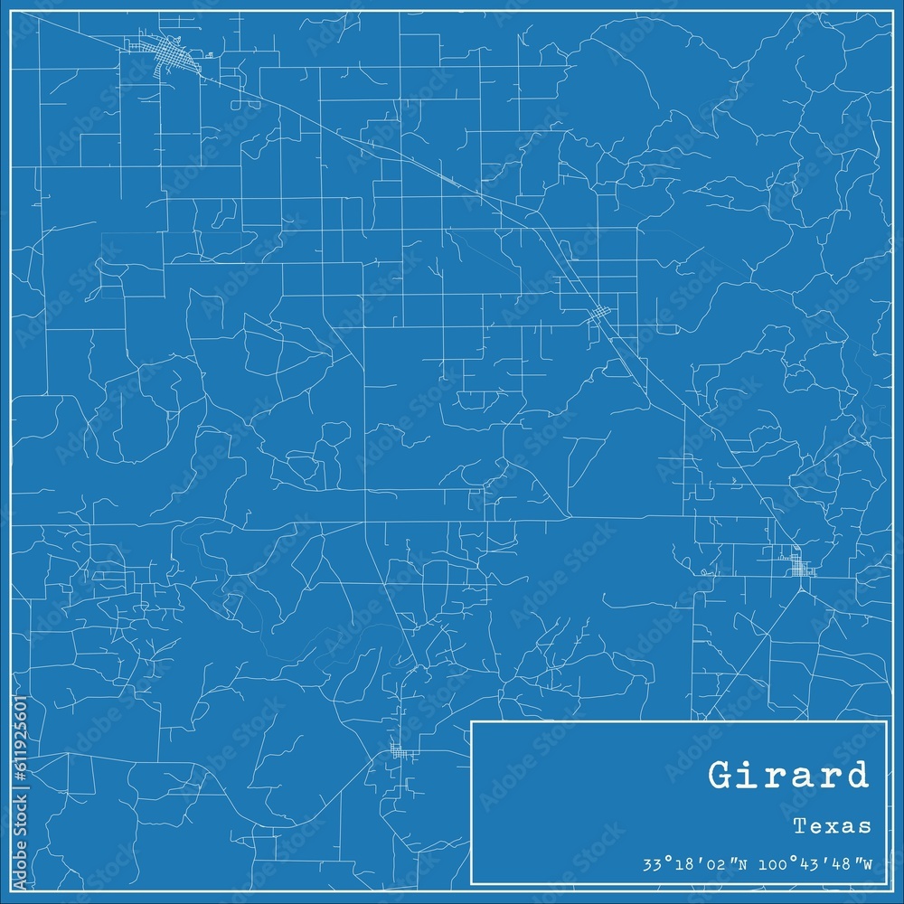 Blueprint US city map of Girard, Texas.