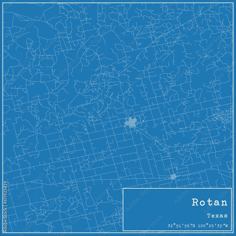 Blueprint US city map of Rotan, Texas. Stock Illustration Adobe Stock