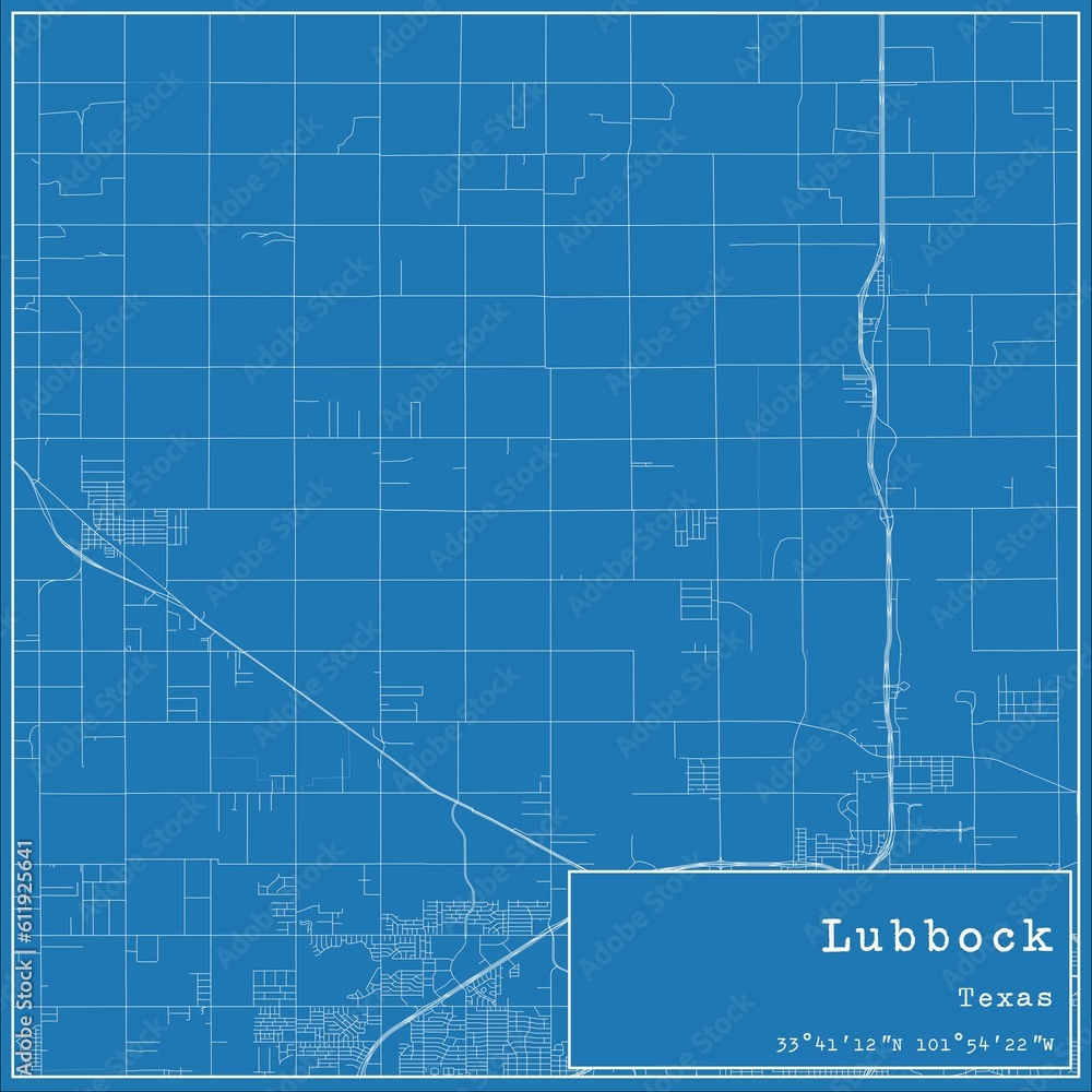 Blueprint US city map of Lubbock, Texas. Blueprint US city map of Lubbock, Texas.