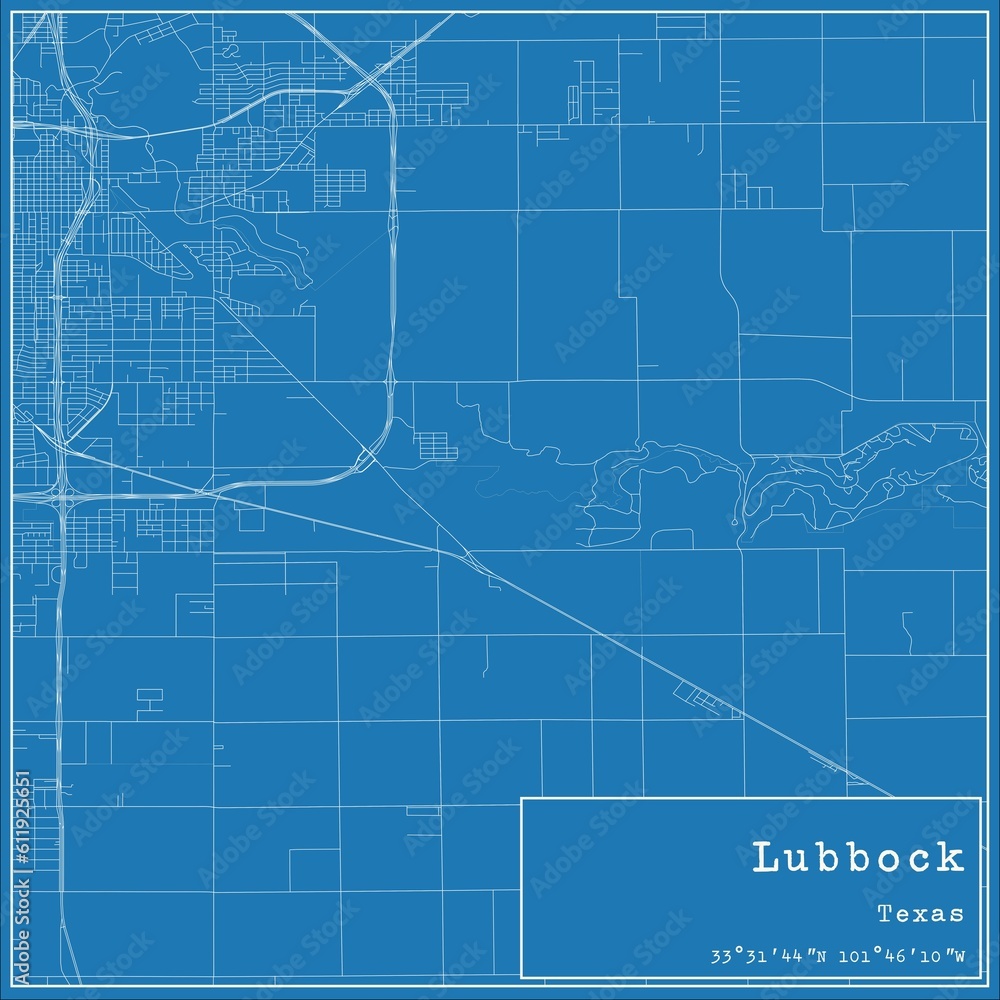 Blueprint US city map of Lubbock, Texas. Blueprint US city map of Lubbock, Texas.