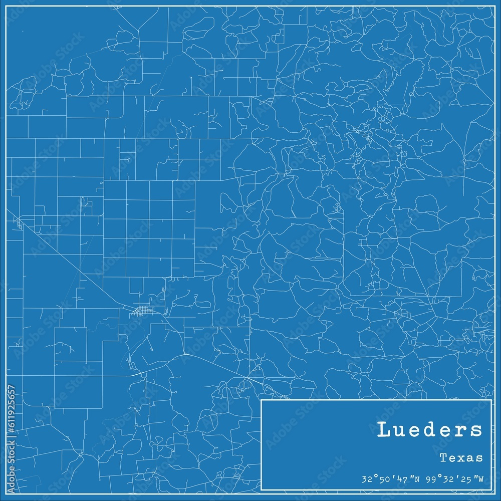 Blueprint US city map of Lueders, Texas.