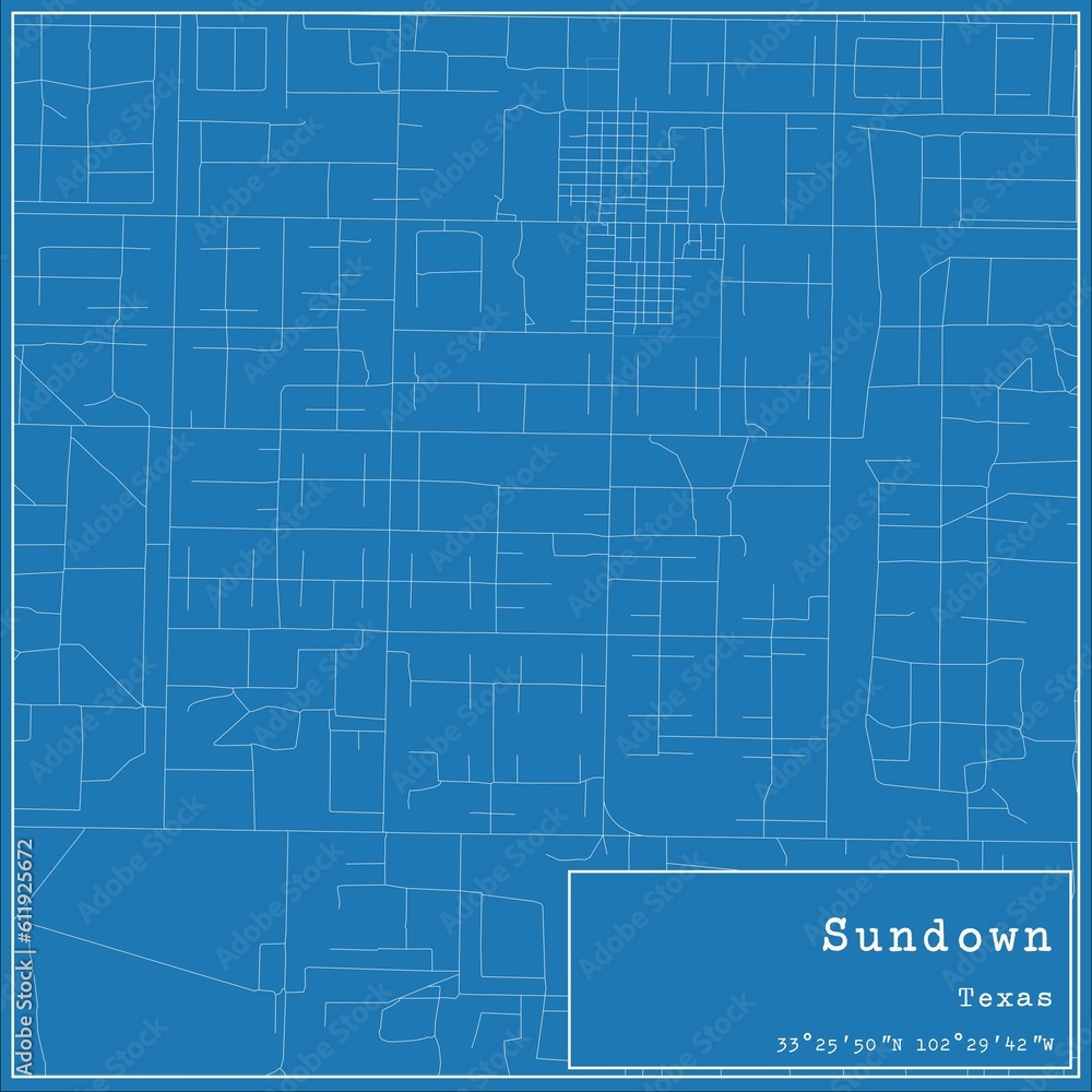 Blueprint US city map of Sundown, Texas. Blueprint US city map of Sundown, Texas.