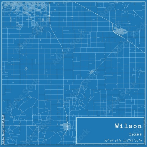 Blueprint US city map of Wilson, Texas.