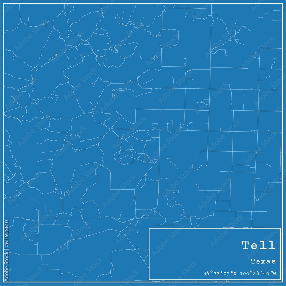 Fototapeta premium Blueprint US city map of Tell, Texas.