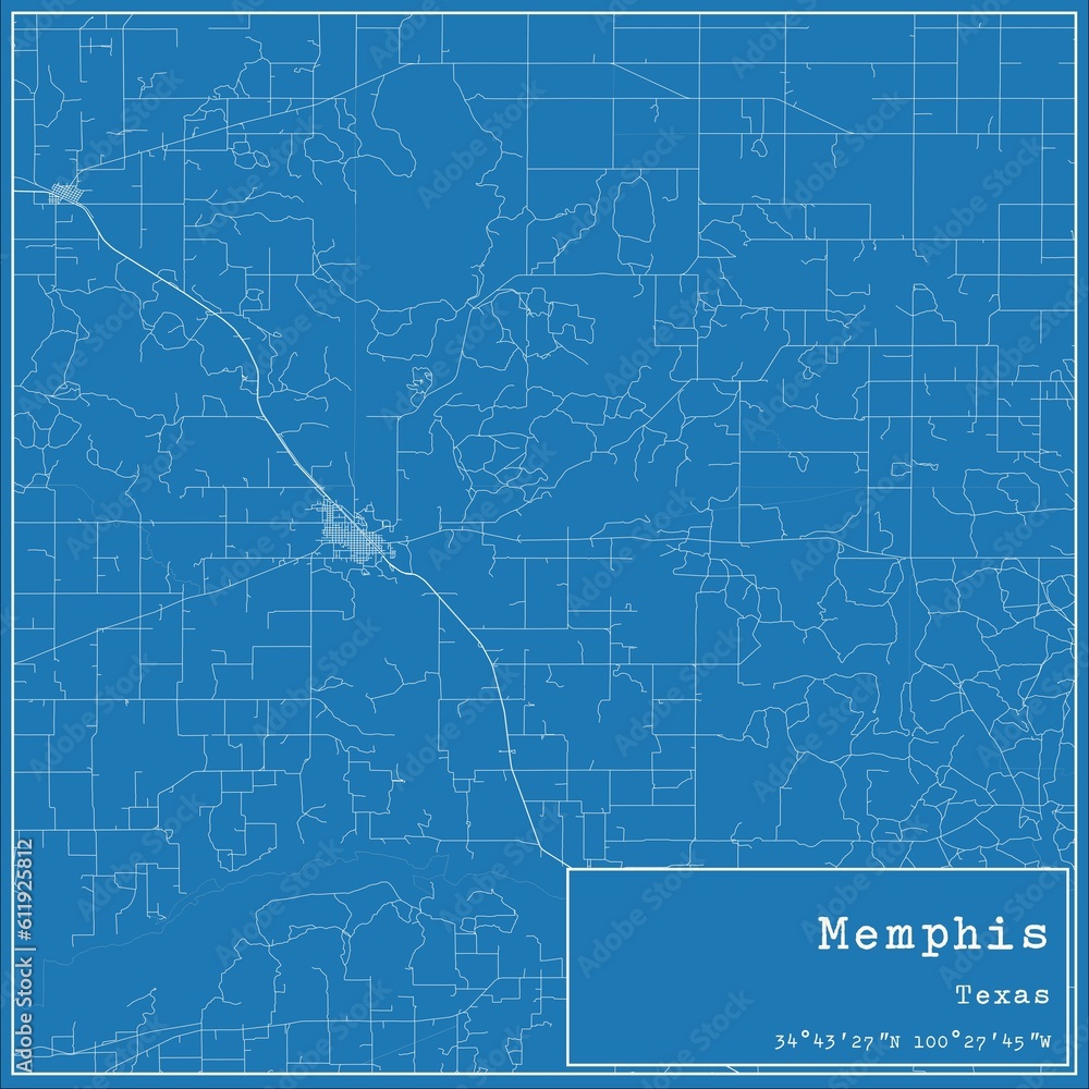 Blueprint US city map of Memphis, Texas. Blueprint US city map of Memphis, Texas.