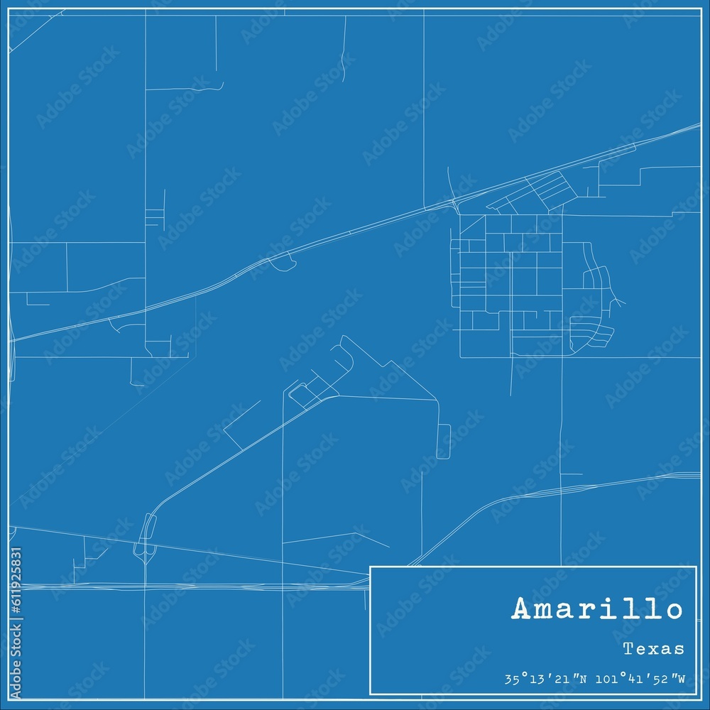 Blueprint US city map of Amarillo, Texas.