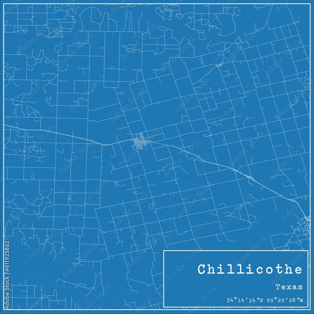 Blueprint US city map of Chillicothe, Texas.