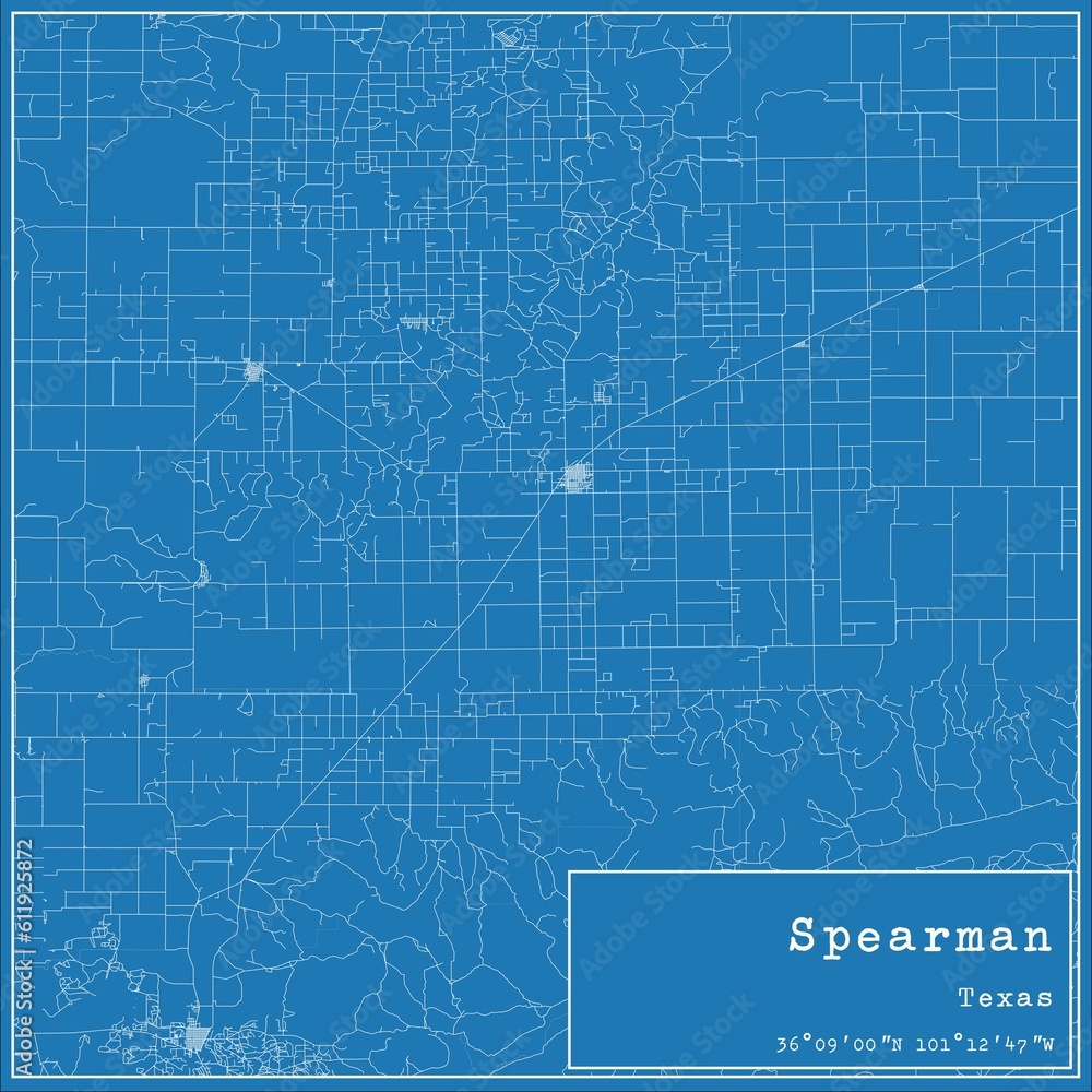 Fototapeta premium Blueprint US city map of Spearman, Texas.