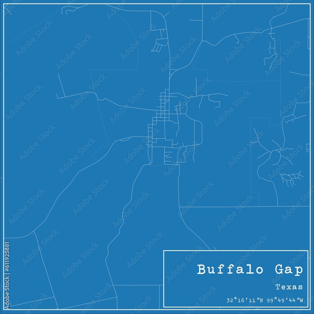 Fototapeta premium Blueprint US city map of Buffalo Gap, Texas.