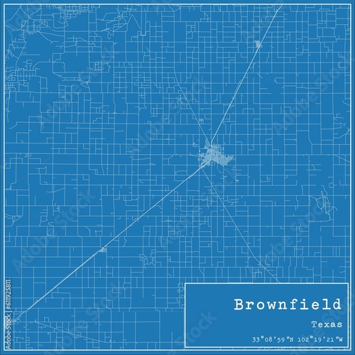 Blueprint US city map of Brownfield  Texas.