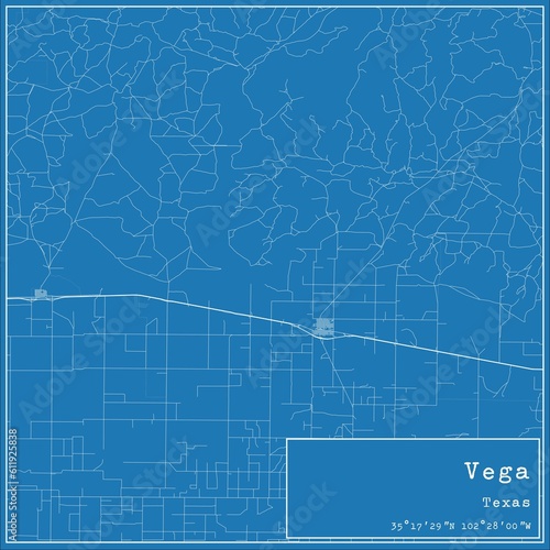 Blueprint US city map of Vega, Texas.