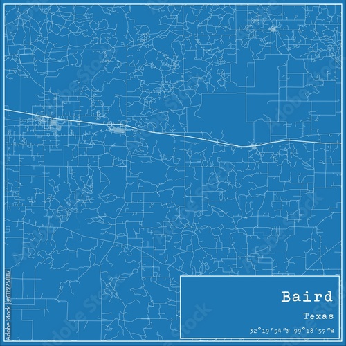 Blueprint US city map of Baird, Texas. photo