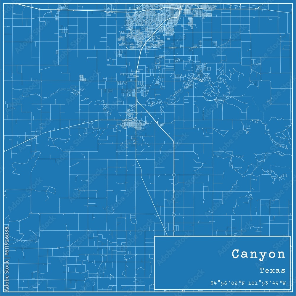 Blueprint US city map of Canyon, Texas.