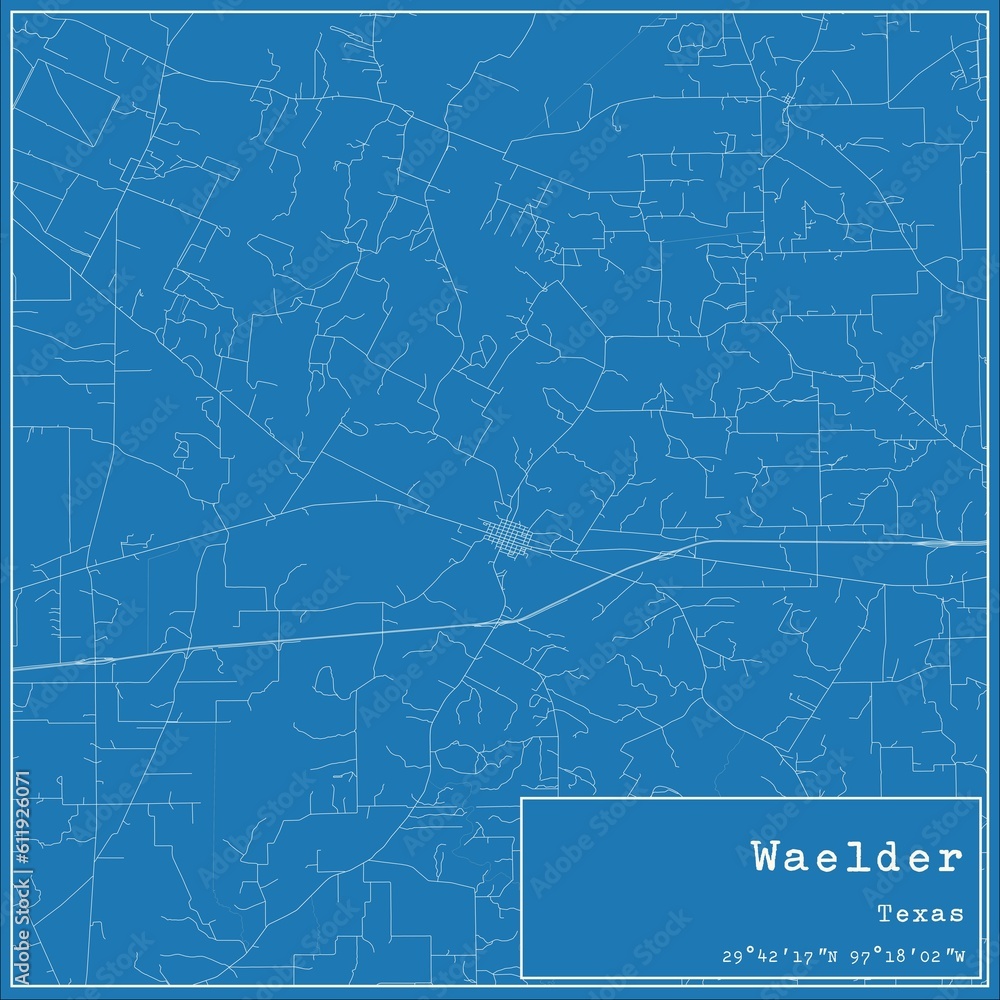 Fototapeta premium Blueprint US city map of Waelder, Texas.