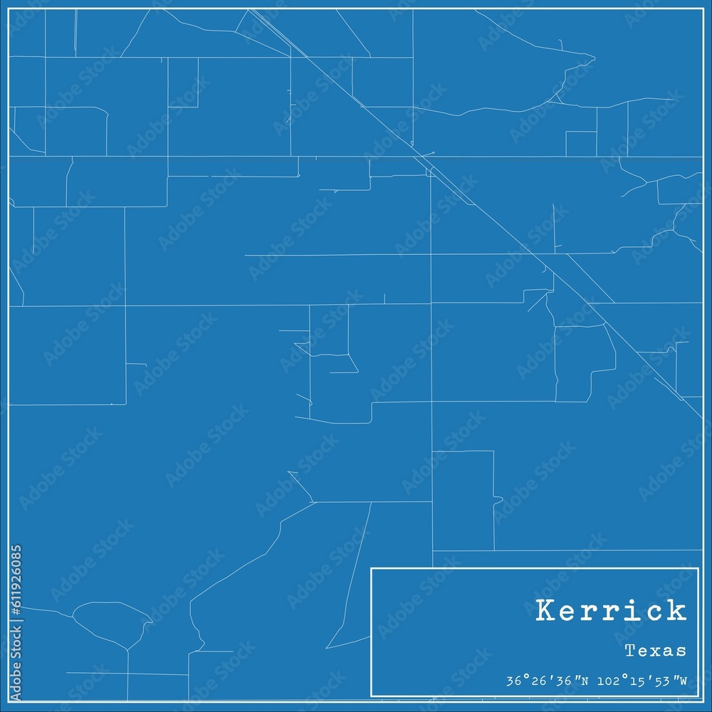 Blueprint US city map of Kerrick, Texas.