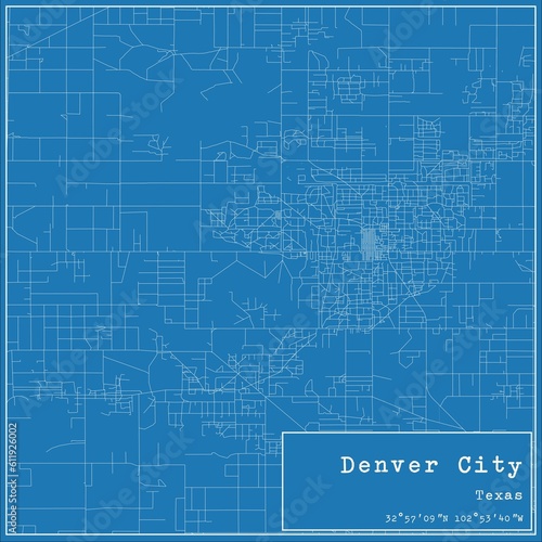 Blueprint US city map of Denver City, Texas.