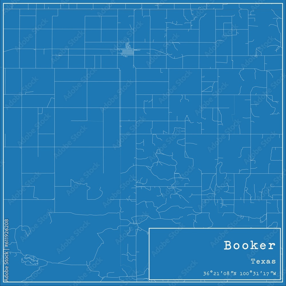 Blueprint US city map of Booker, Texas. Blueprint US city map of Booker, Texas.