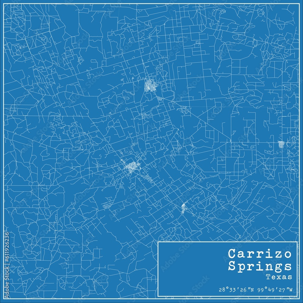 Blueprint US city map of Carrizo Springs, Texas.