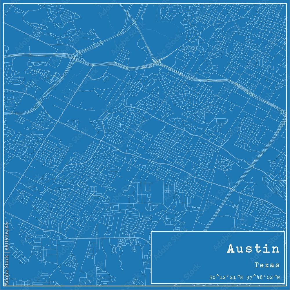 Blueprint US city map of Austin, Texas. Blueprint US city map of Austin, Texas.