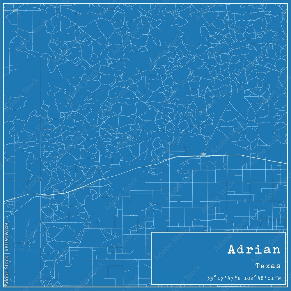 Blueprint US city map of Adrian, Texas.