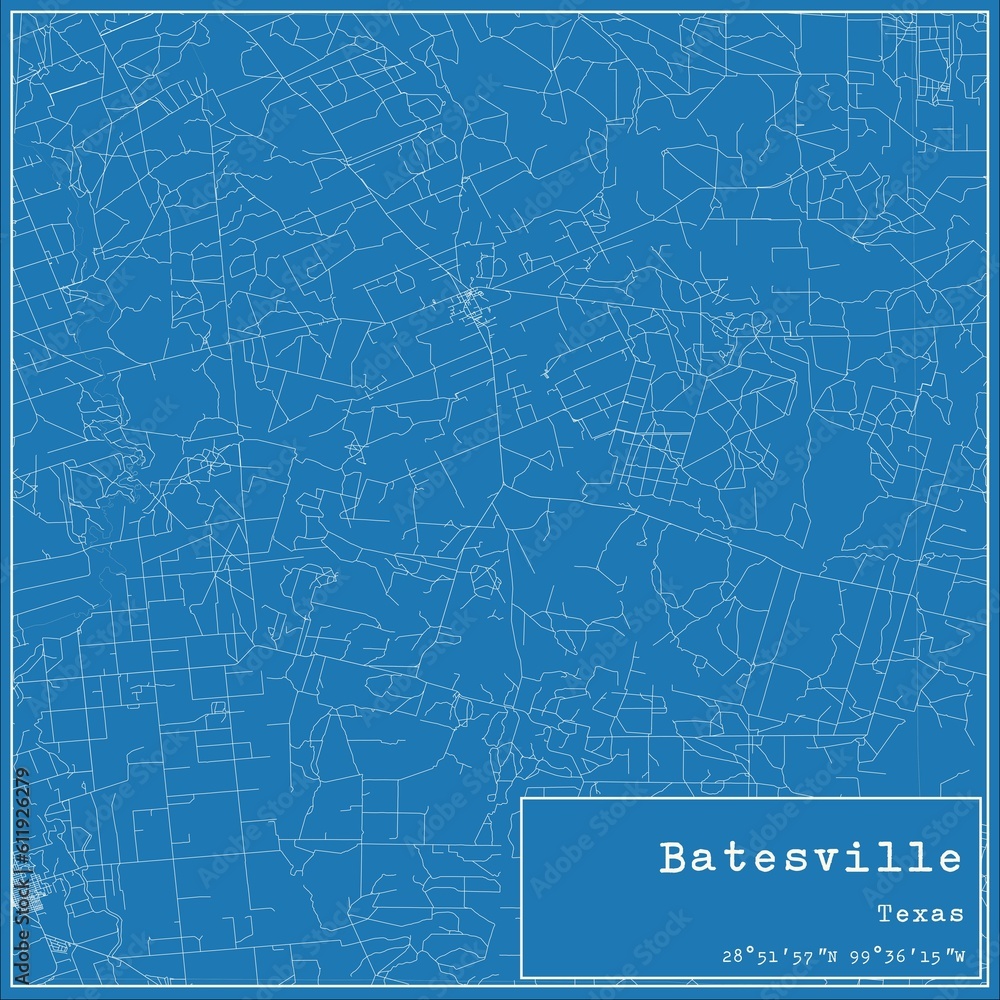 Blueprint US city map of Batesville, Texas.