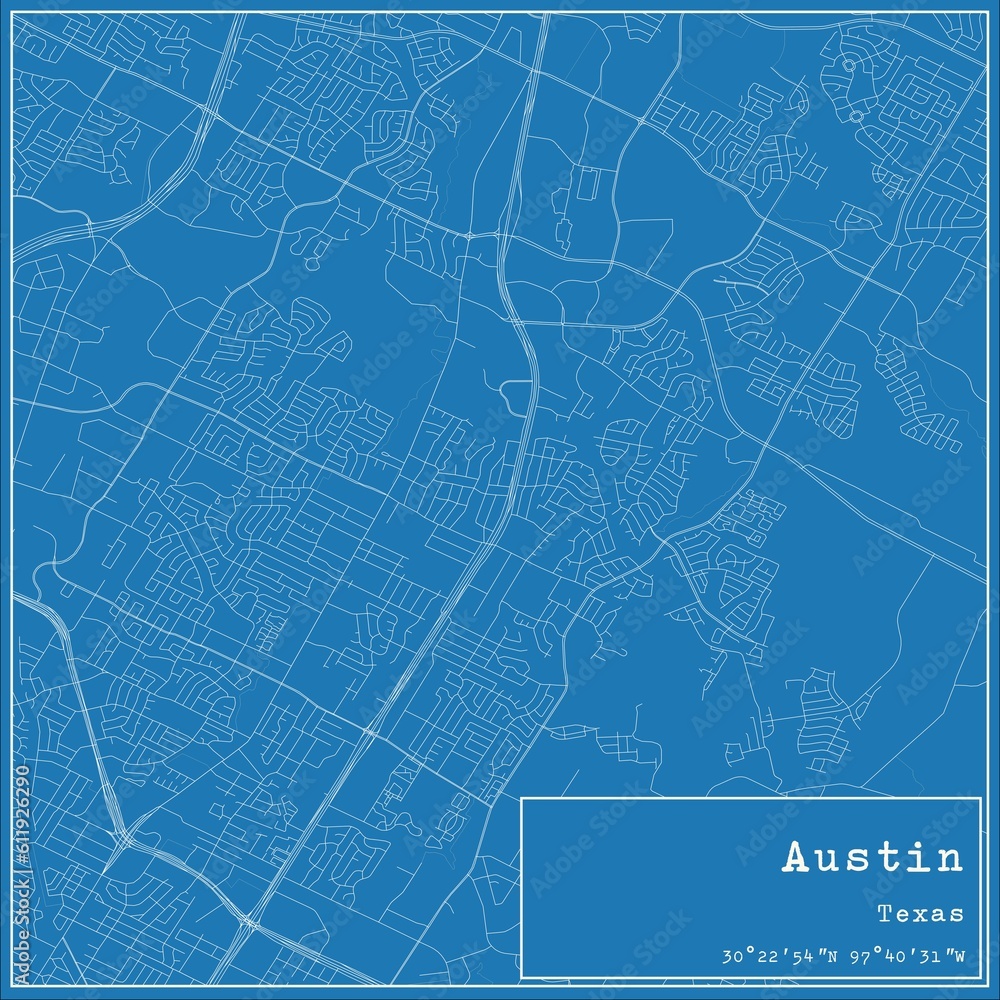 Blueprint US city map of Austin, Texas. Blueprint US city map of Austin, Texas.