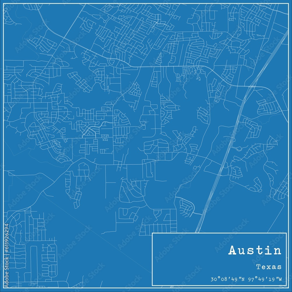 Obraz premium Blueprint US city map of Austin, Texas.