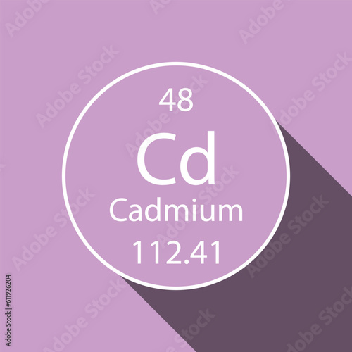 Cadmium symbol with long shadow design. Chemical element of the periodic table. Vector illustration.