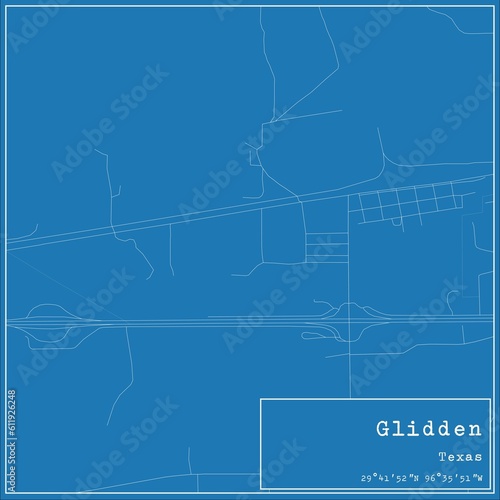 Blueprint US city map of Glidden, Texas.