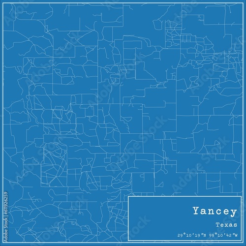 Blueprint US city map of Yancey, Texas. photo