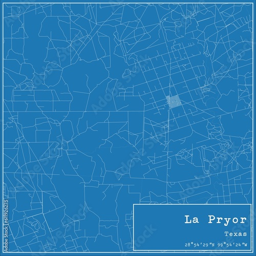 Blueprint US city map of La Pryor, Texas. photo