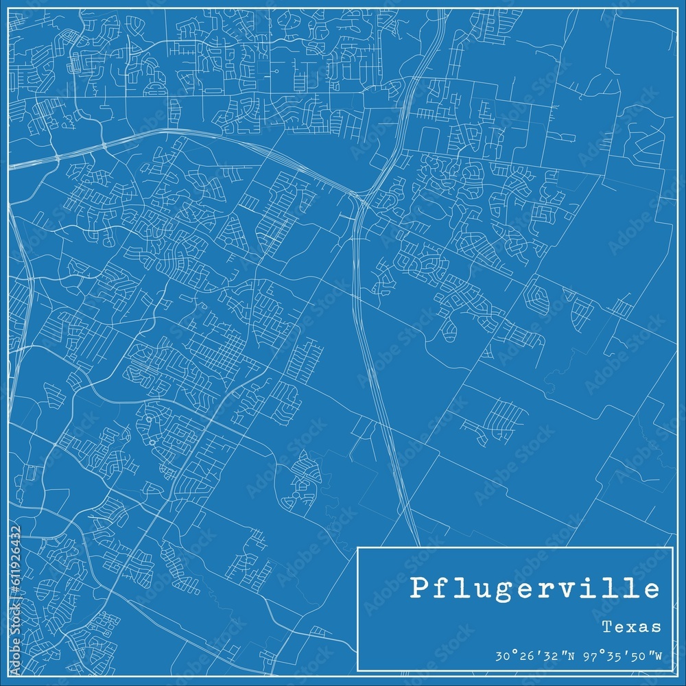 Fototapeta premium Blueprint US city map of Pflugerville, Texas.
