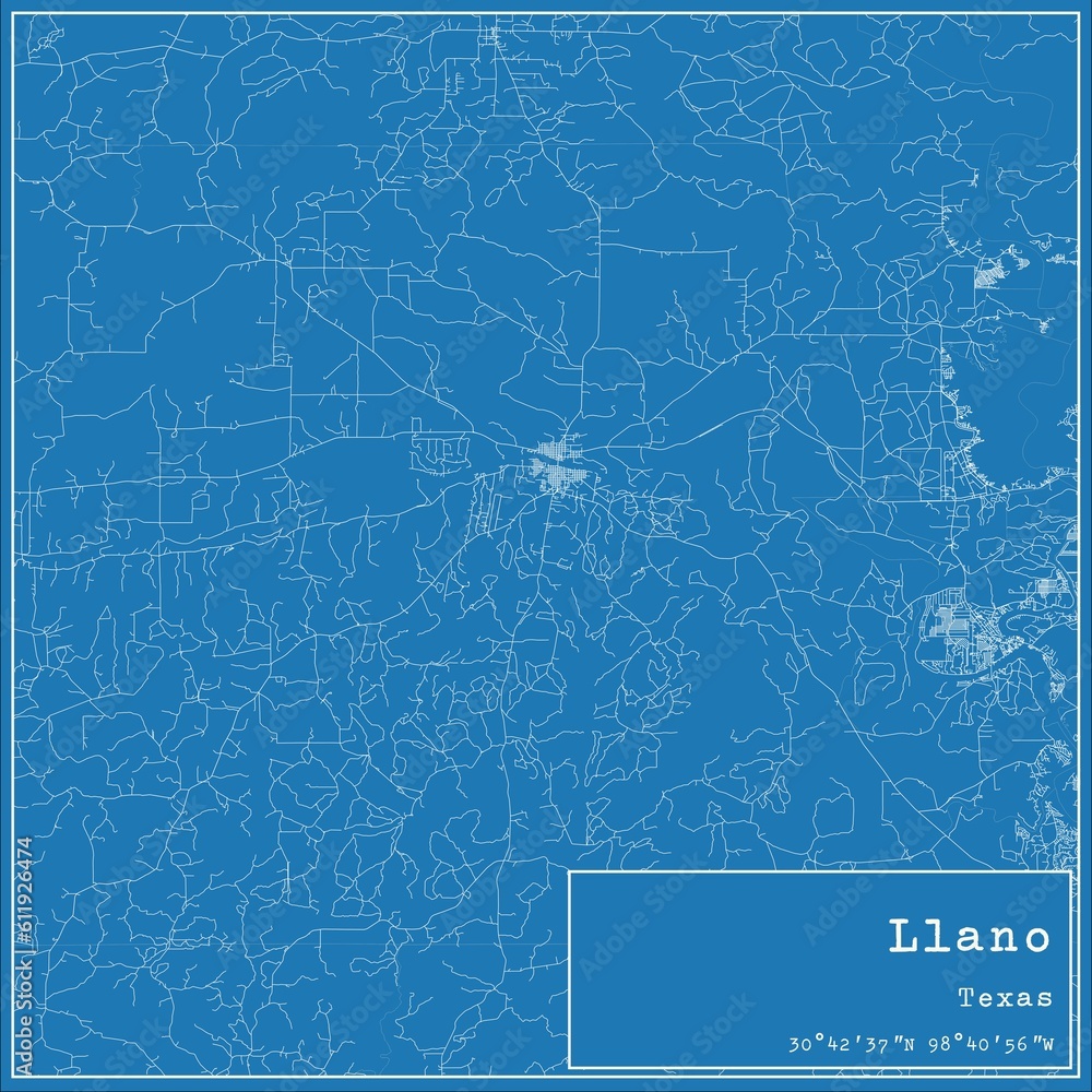 Blueprint US city map of Llano, Texas.