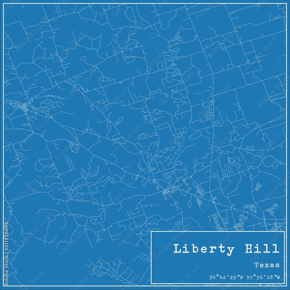 Blueprint US city map of Liberty Hill, Texas.