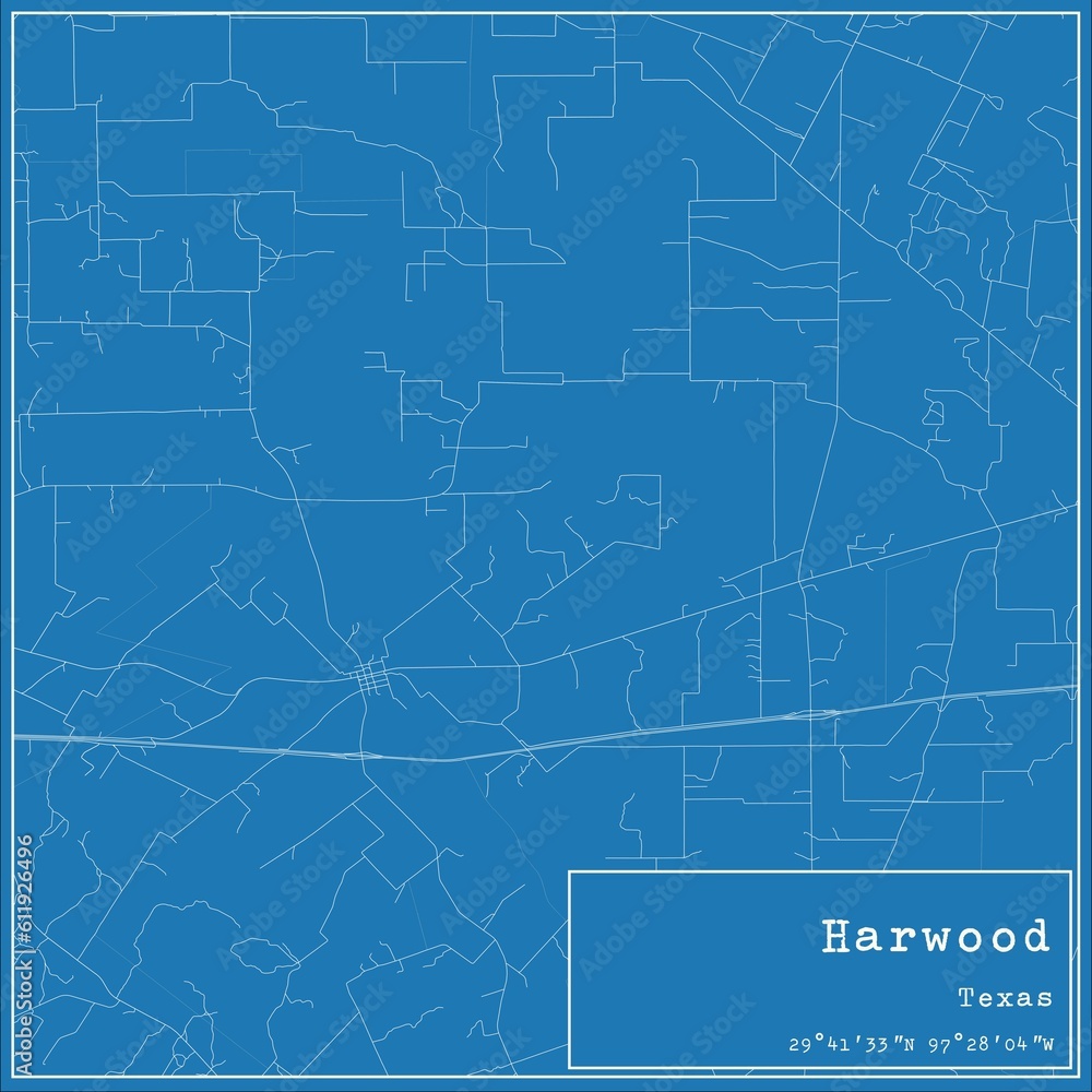 Fototapeta premium Blueprint US city map of Harwood, Texas.