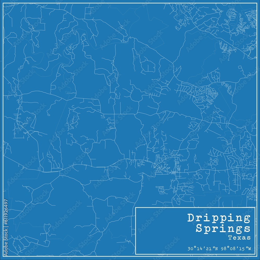 Blueprint US city map of Dripping Springs, Texas.