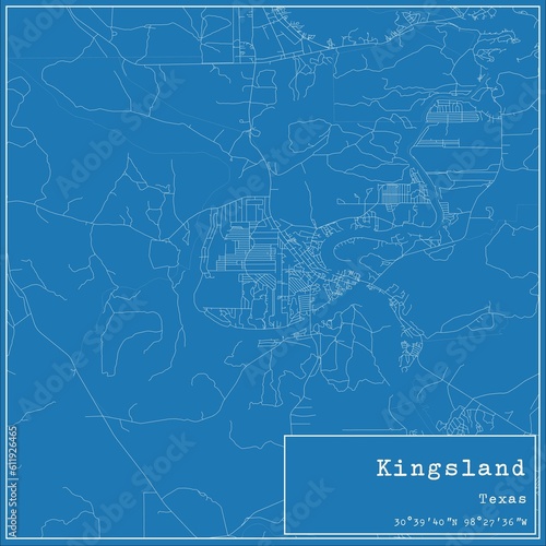 Blueprint US city map of Kingsland, Texas. photo