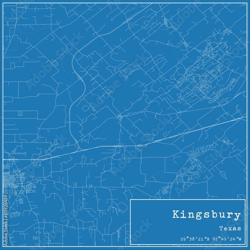 Blueprint US city map of Kingsbury, Texas.