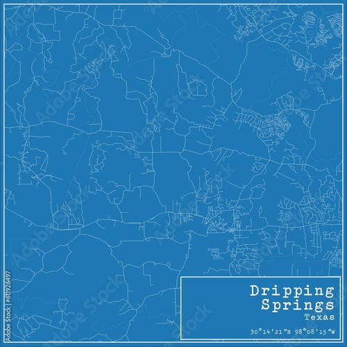 Blueprint US city map of Dripping Springs, Texas.