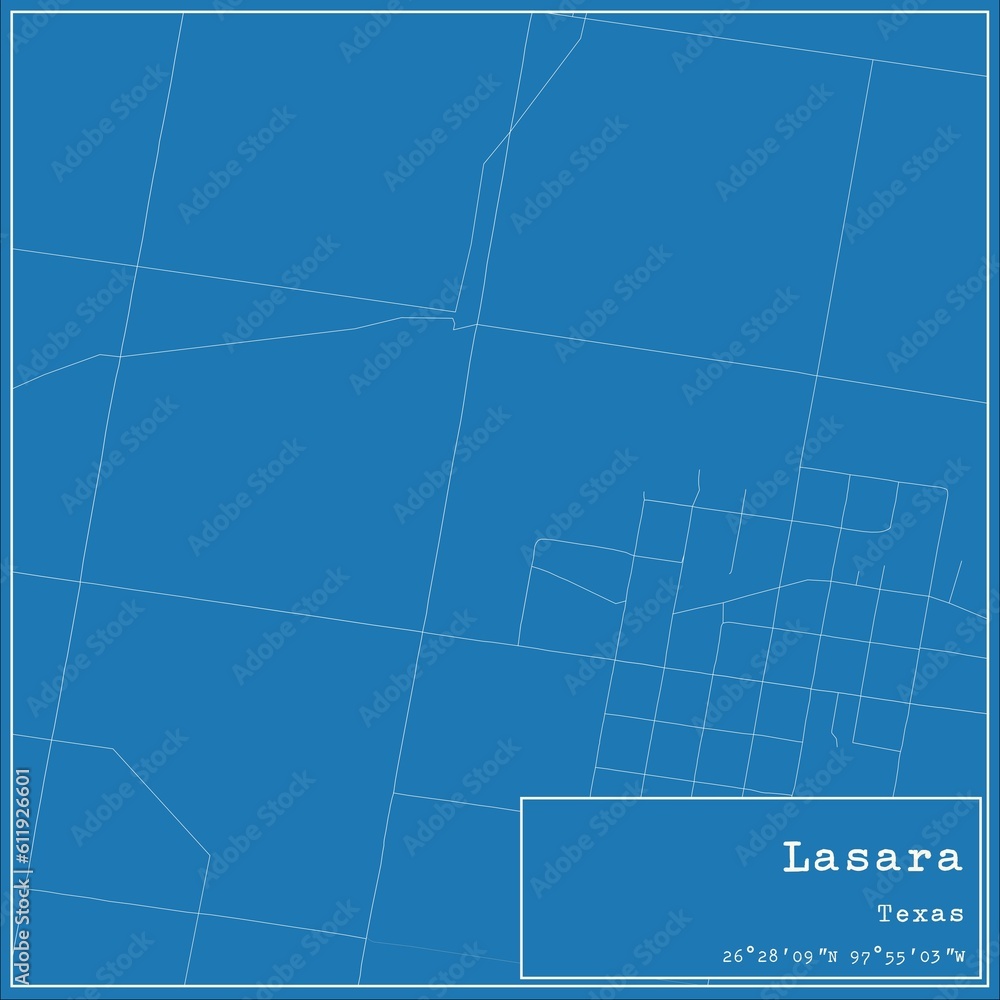 Fototapeta premium Blueprint US city map of Lasara, Texas.