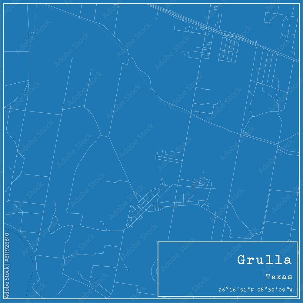 Blueprint US city map of Grulla, Texas.