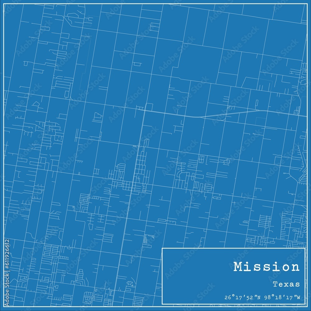 Blueprint US city map of Mission, Texas.