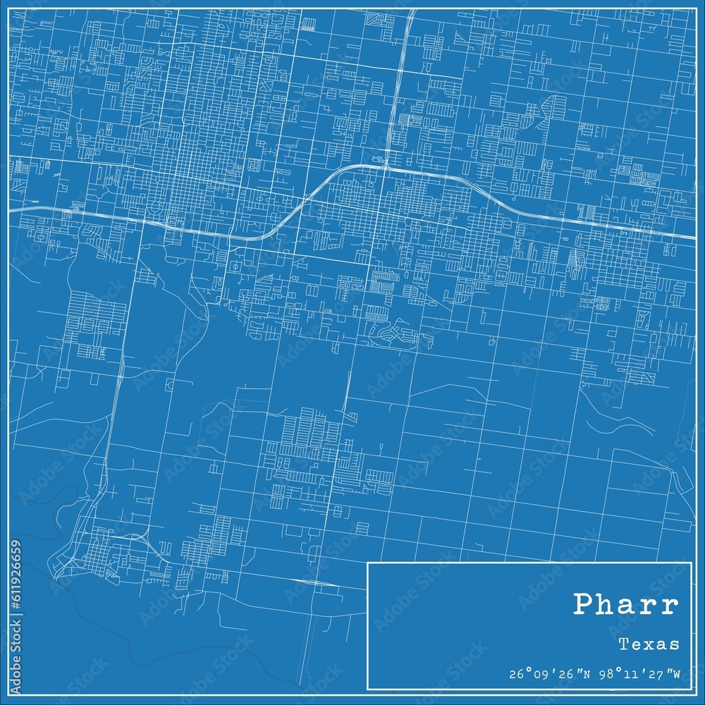 Blueprint US city map of Pharr, Texas. Blueprint US city map of Pharr, Texas.