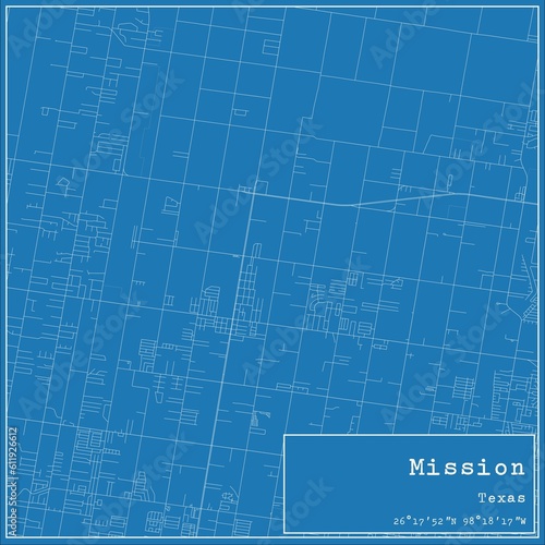 Blueprint US city map of Mission, Texas.