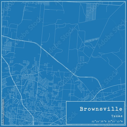 Blueprint US city map of Brownsville, Texas. photo