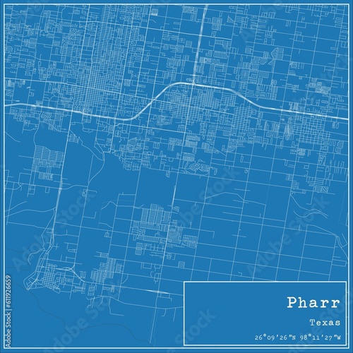 Blueprint US city map of Pharr, Texas.