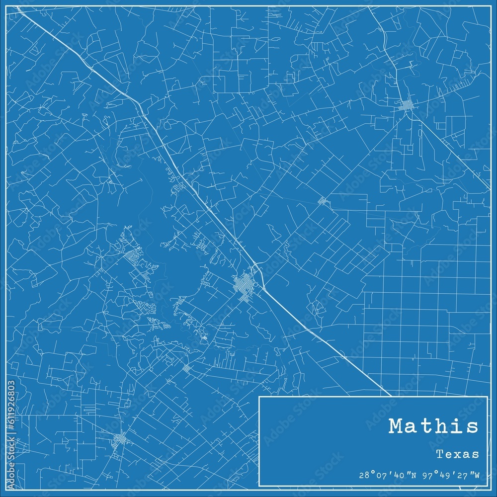 Blueprint US city map of Mathis, Texas.