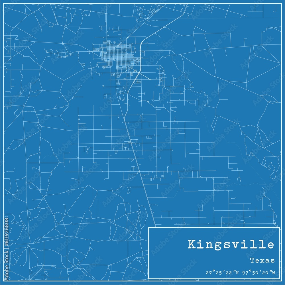 Fototapeta premium Blueprint US city map of Kingsville, Texas.