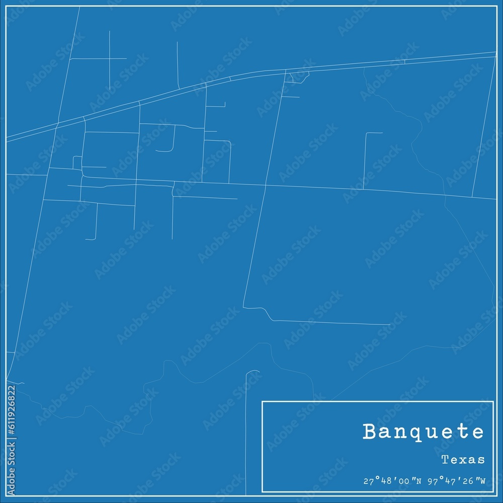 Blueprint US city map of Banquete, Texas.