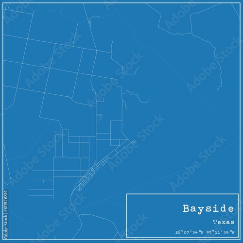 Blueprint US city map of Bayside, Texas.